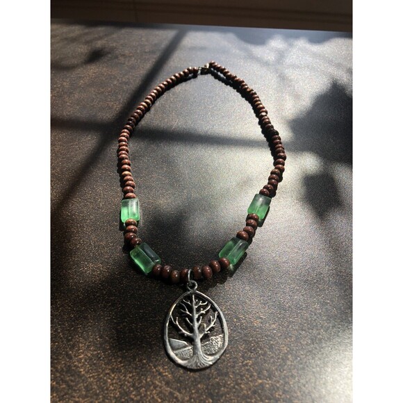 Tree of Life Medallion Stone Necklace Vintage Artisan Jewelry Woman Teen Gift - Picture 2 of 9